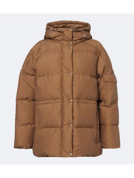 Péřová bunda Moncler s kapucí hnědá
