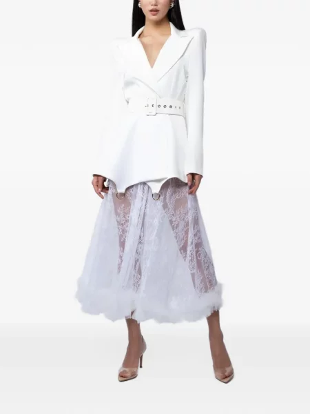 Fustă midi Monarh din dantelă alb