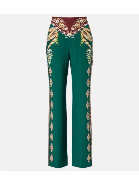 Pantaloni Etro de mătase cu imagine verde