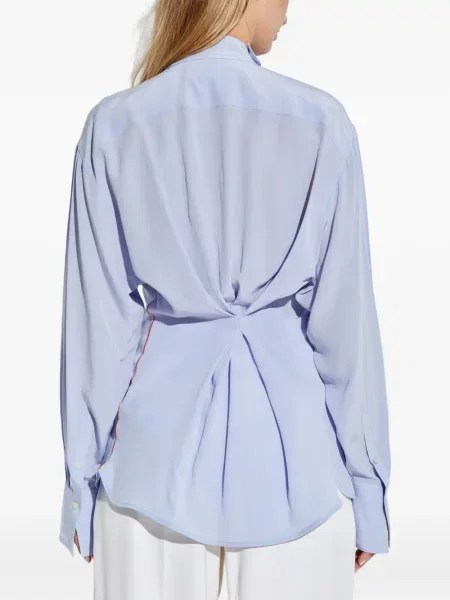 Bluză Victoria Beckham de mătase drapată albastru