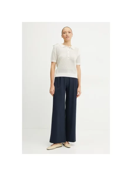 Patrizia Pepe spodnie granatowy szerokie high waist niebieskie