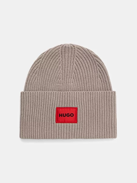 Вовняна шапка HUGO з товстого трикотажу вовна чорний