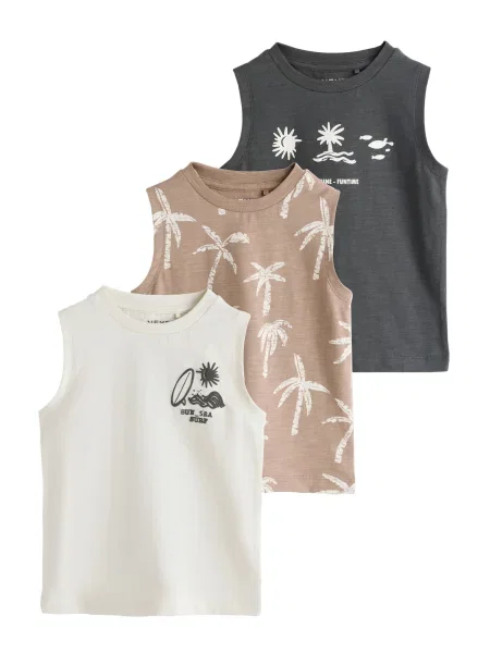 Next Tricou maro cappuccino / negru alb
