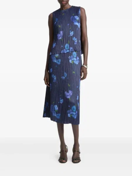 Top Vince cu model floral cu imagine plisat albastru