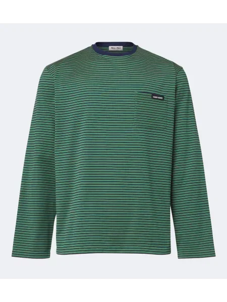 Tricou Miu Miu cu dungi din jerseu verde