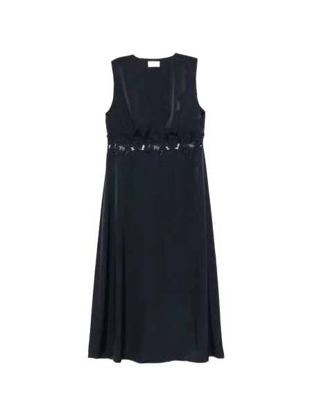 Rochie midi P.a.r.o.s.h. cu decolteu în V din dantelă până la genunchi albastru