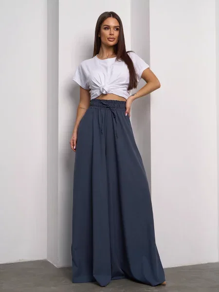 Штани палаццо ISSA Plus темно-сірий комбінований верх сірі