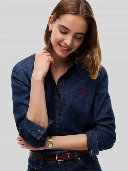 Bluzka jeansowa z czystej bawełny model MYF' Tommy Hilfiger niebieska