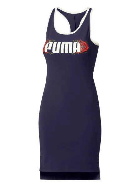 Rochie midi Puma cu model floral până la genunchi de costum albastru
