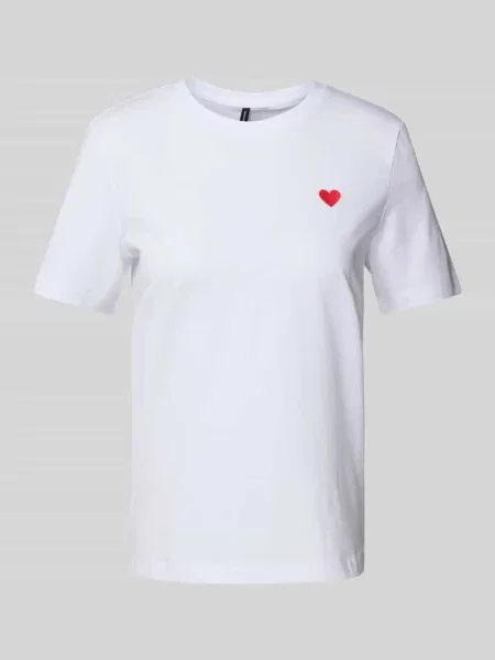 T-shirt o kroju regular fit z wyhaftowanym motywem model ‘PAULINA’ Vero Moda biała