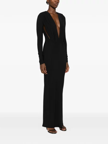 Rochie maxi Amazuìn cu decolteu în V cu volane negru