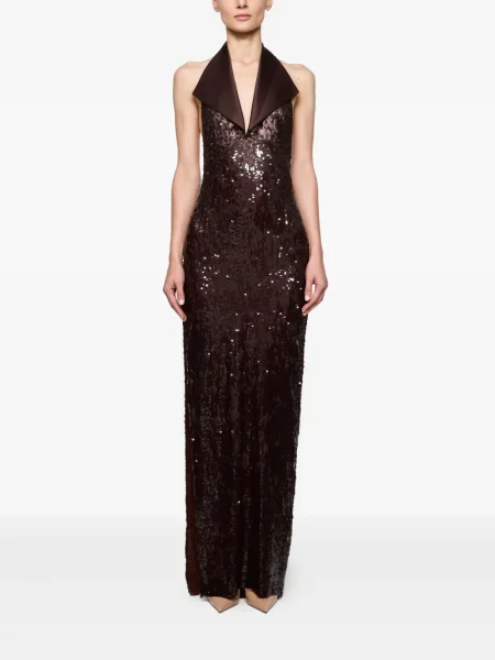 Rochie midi Atu Body Couture cu paiete până la genunchi cu gât halter maro