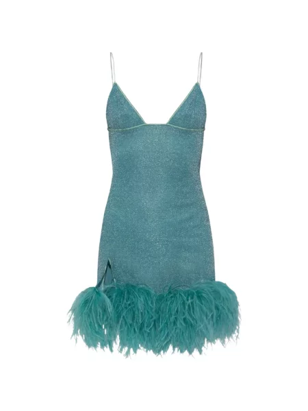 Rochie mini Oseree cu pene albastru
