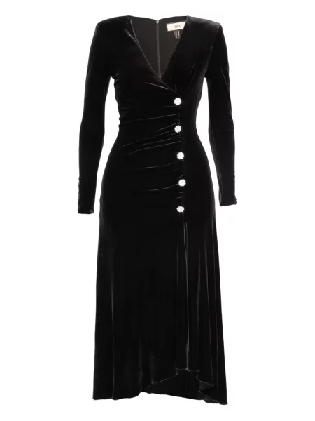 Rochie midi Nissa de catifea de cristal până la genunchi negru