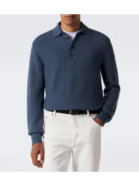 Tricou polo Zegna din cașmir albastru