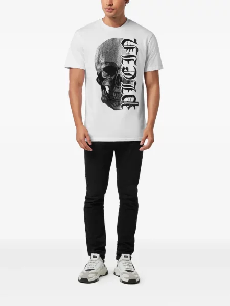 Tricou Philipp Plein cu strasuri alb