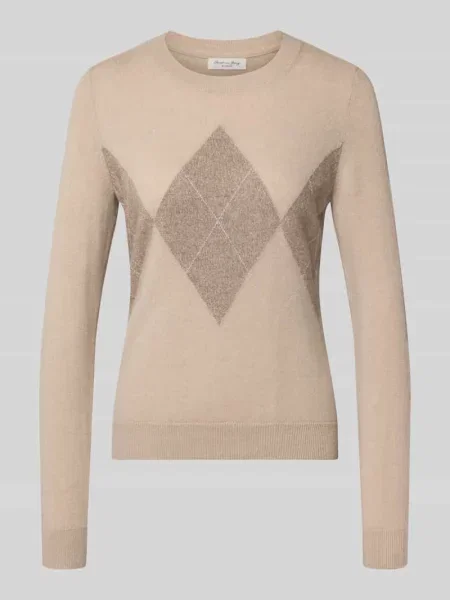 Sweter z dzianiny w kroju slim fit z mieszanki kaszmiru z okrągłym dekoltem Christian Berg Woman beżowy
