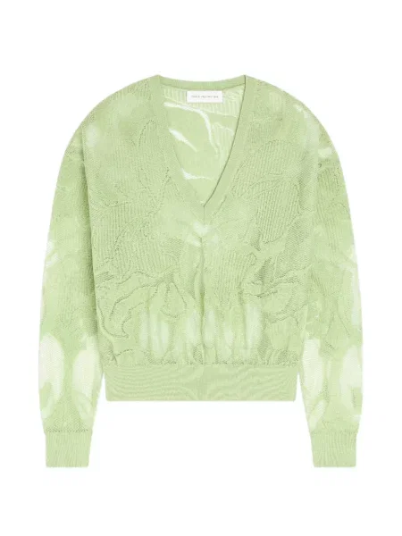 Pulover cu decolteu în v Dries Van Noten cu decolteu în V din dantelă verde