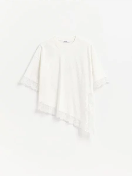 Reserved Tricou cu dantelă crem