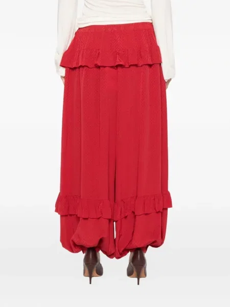 Pantaloni Chloé de mătase cu volane roșu
