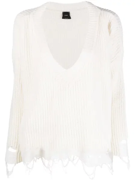 Pulover Pinko zdrențuiți tricotate alb