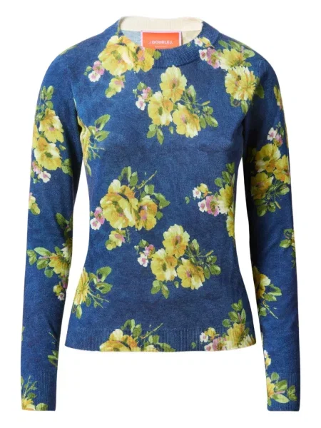 Pulover La Doublej cu model floral cu imagine cu decolteu rotund albastru