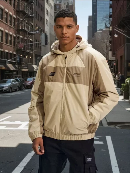 Sinsay Wodoodporna kurtka color block z kapturem kremowy