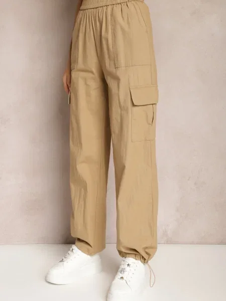 Pantaloni tip parașută Talie Înaltă Clapete Nymfa bej