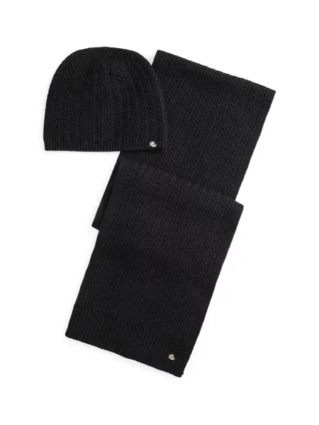 Kapa in šal z dodatkom volne Lauren Ralph Lauren črna