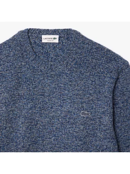 Lacoste Sweter Z Okrągłym Dekoltem Z Merceryzowanej Wełny Karbowanej granatowy