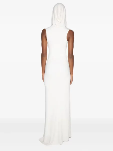 Rochie maxi Mugler cu glugă alb