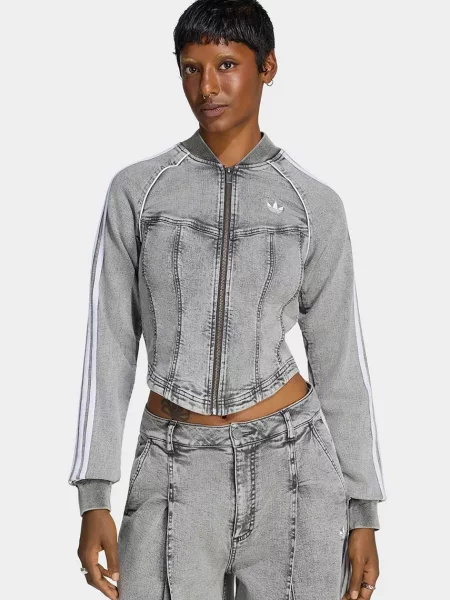 Adidas Originals hanorac cu pentru femei din denim Superstar Denim Corset gri