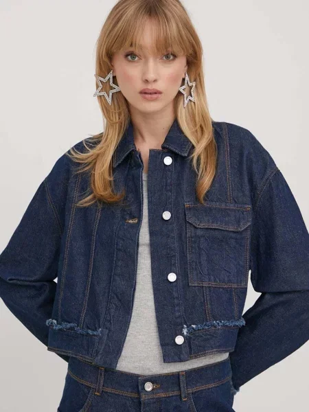 Stine Goya geaca jeans femei marin de tranzitie oversize albastru