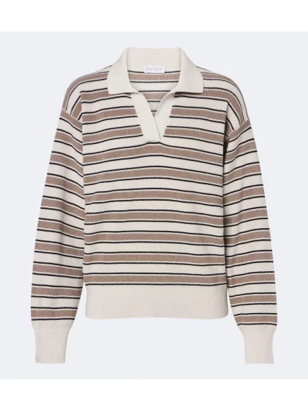 Tricou polo Brunello Cucinelli cu dungi bej