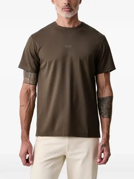 Tricou Guess cu imagine cu decolteu rotund maro