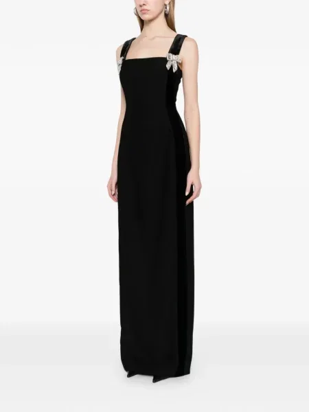 Rochie maxi Dina Melwani de catifea cu bretele negru