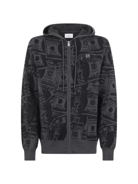 Hanorac cu glugă Philipp Plein tricotate cu imagine gri