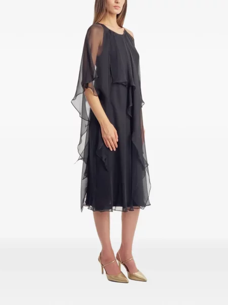 Rochie midi Irina Schrotter de mătase cu volane negru