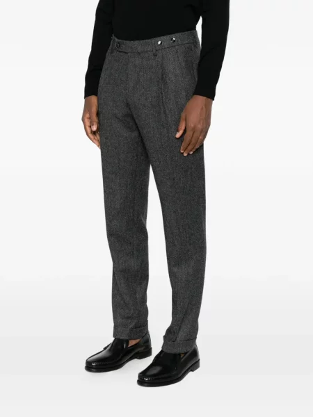 Pantaloni Berwich de lână cu model herringbone gri