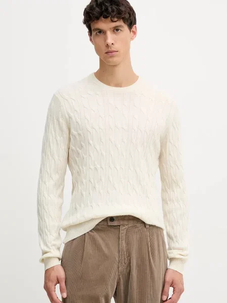 Вълнен пуловер Hackett London мъжки от лека материя бяло