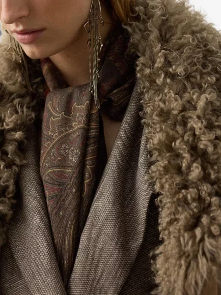 Κασκόλ Ralph Lauren Collection με σχέδιο paisley καφέ