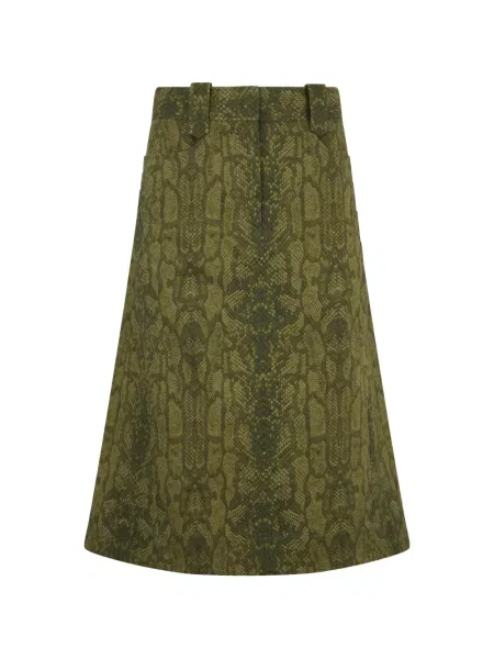 Fustă Alberta Ferretti cu imagine cu model piele de șarpe în linie A verde