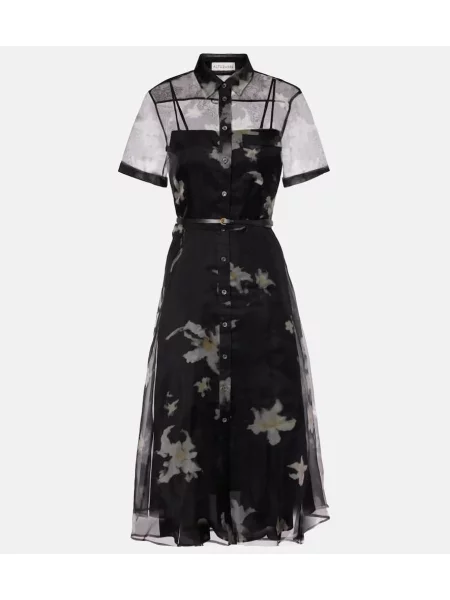 Rochie midi Altuzarra de mătase cu model floral până la genunchi negru