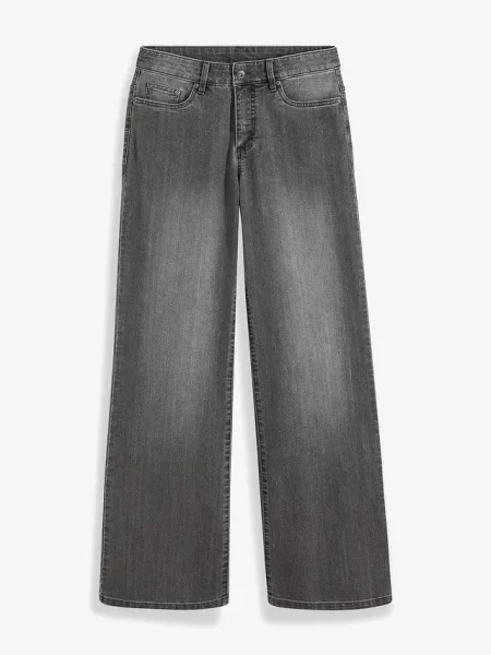 Dżinsy wide leg mid waist ze stretchem szare