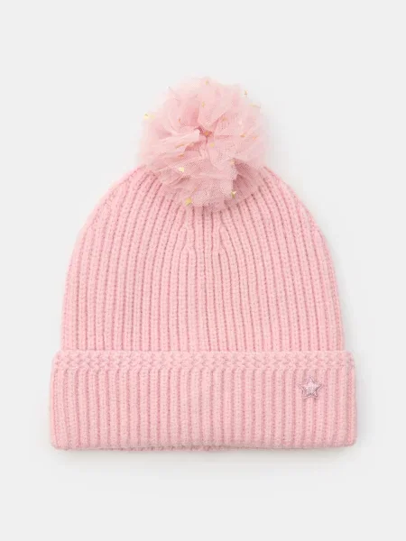 Sinsay Žebrovaná čepice beanie s viskózou a bambulí broskvová