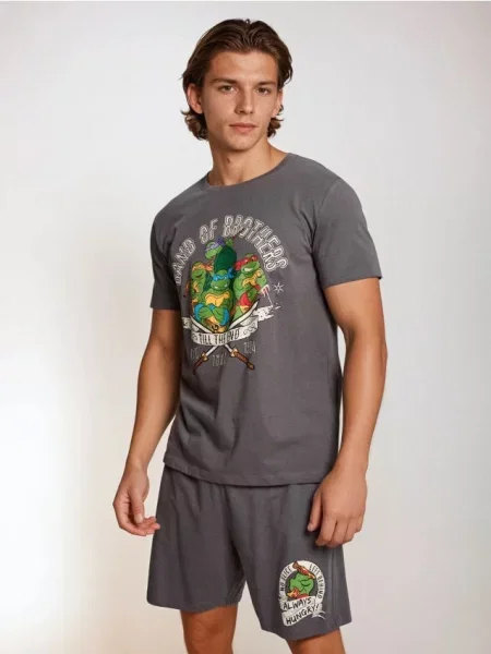 Sinsay piżama dwuczęściowa z nadrukiem Teenage Mutant Ninja Turtles szary