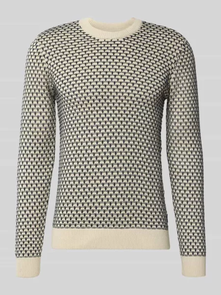 Sweter z dzianiny z okrągłym dekoltem model ‘DONG’ Blend biały