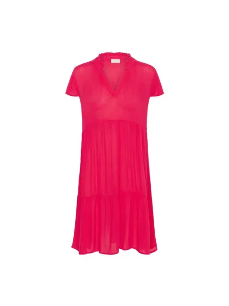 Lniana sukienka Kaffe z bursztynem różowa