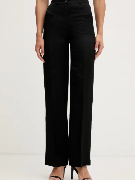 Sisley pantaloni straight pentru femei cu amestec de in negru