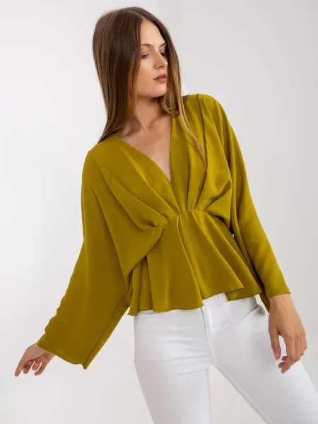 Bluză Fashionhunters cu decolteu în V kaki